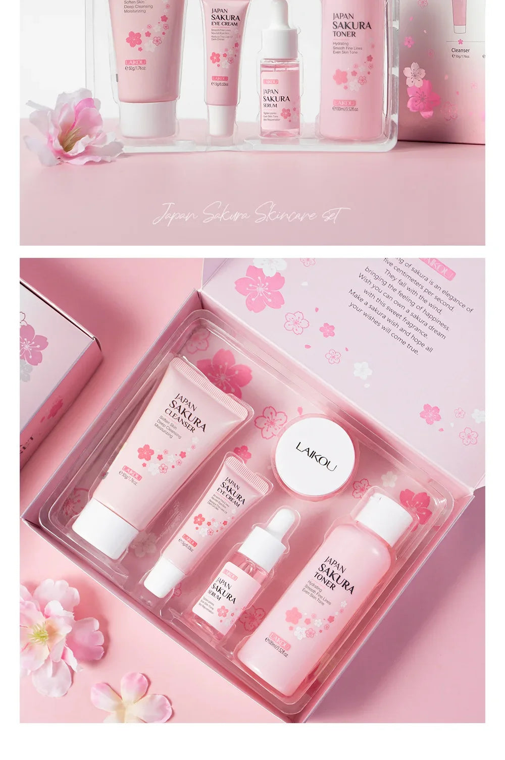 Korean Sakura Skincare Set – 5-Piece Hydration & Anti-Aging Kit by LAIKOU