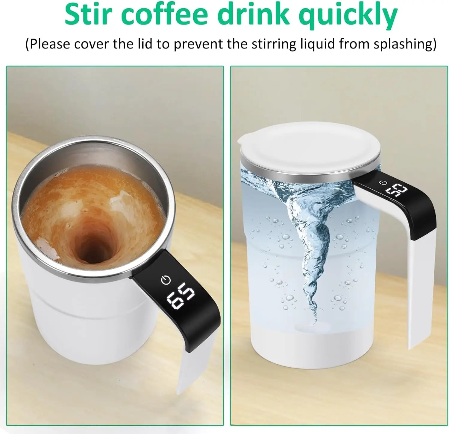 Smart Self-Mixing Magnetic Mug – USB Rechargeable Thermal Coffee Cup with LED Display