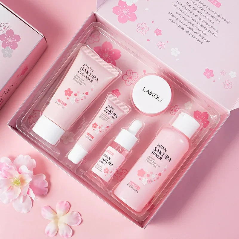 Korean Sakura Skincare Set – 5-Piece Hydration & Anti-Aging Kit by LAIKOU