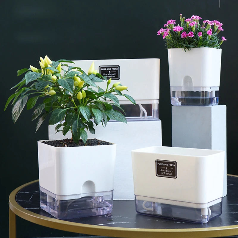Lazy Self-Watering Plant Pot – Modern Double-Layer Design with Smart Cotton Wick | Indoor & Outdoor