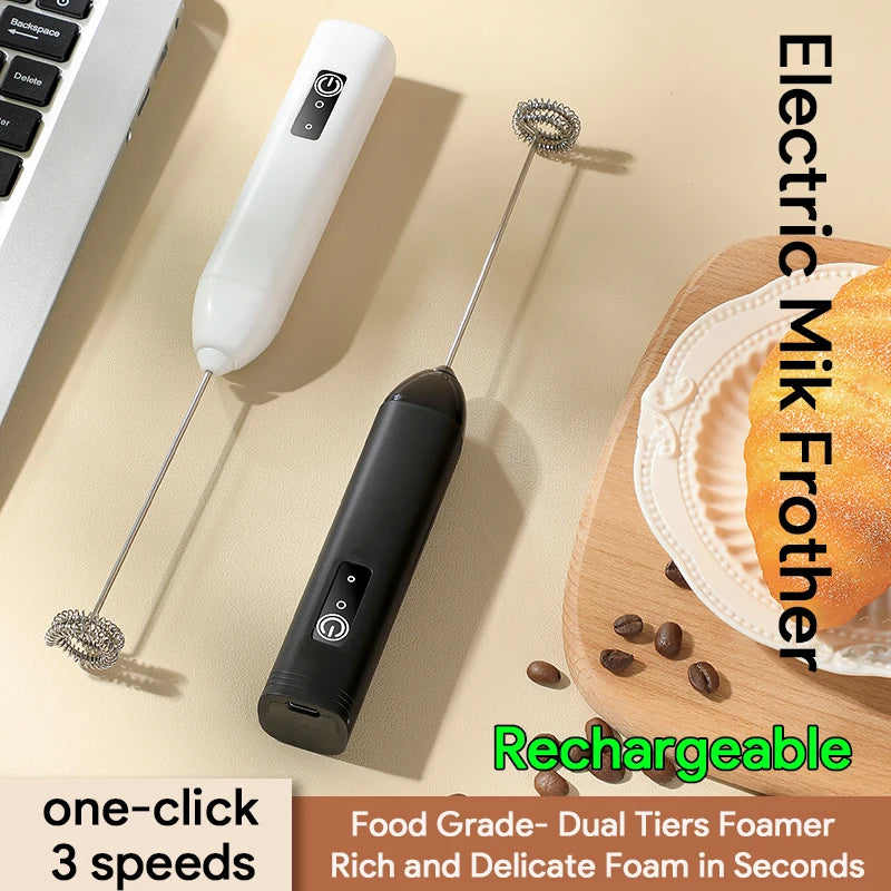Electric USB Milk Frother – 3-Speed Rechargeable Coffee Foam Maker & Mixer Wand