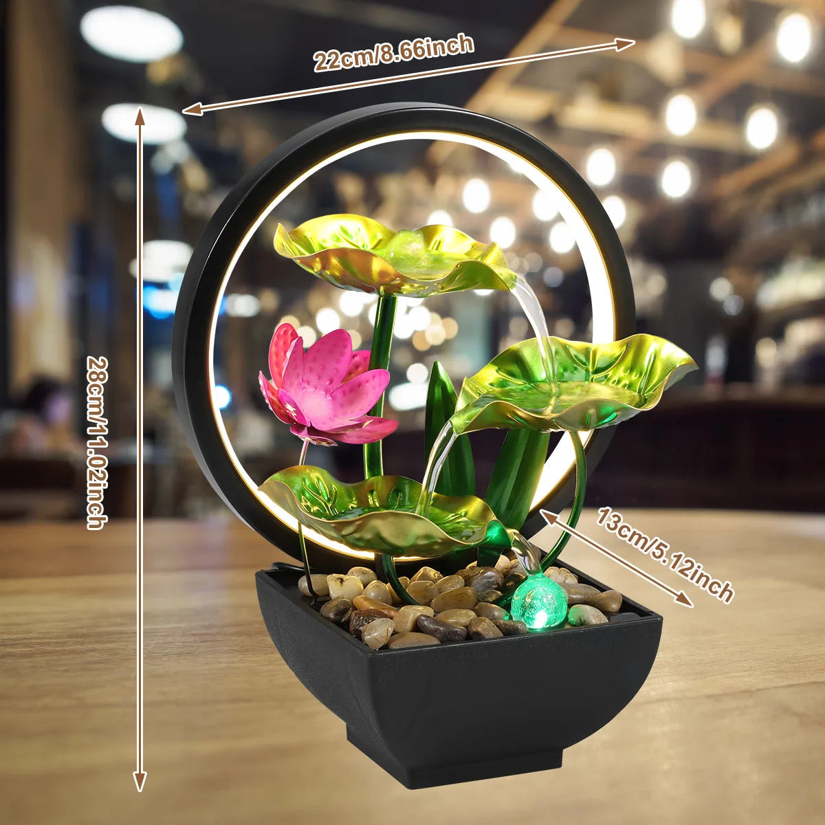 Zen Tabletop Water Fountain – USB Powered Indoor Waterfall with LED Light & Natural Rocks
