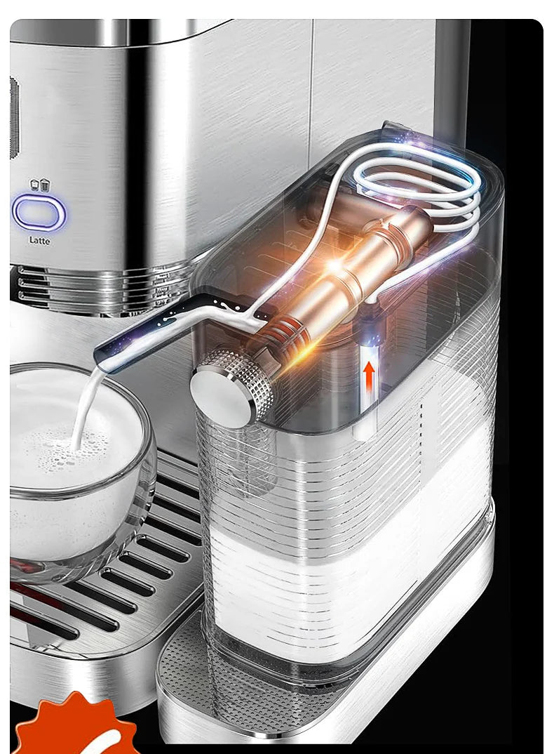 Caffel Pro Espresso Maker – Automatic Mill, Froth & Ground Coffee, 20 Bar Cappuccino Machine