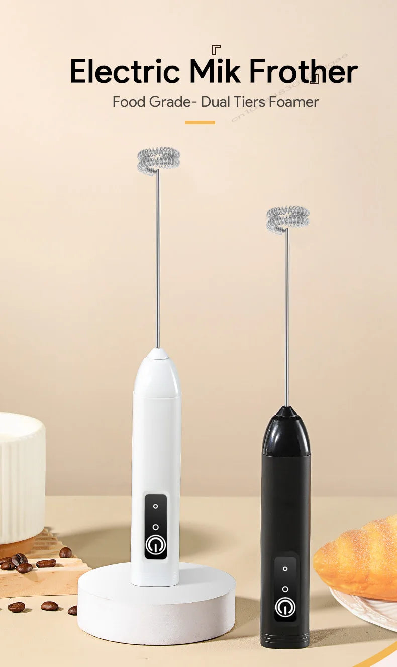 Electric USB Milk Frother – 3-Speed Rechargeable Coffee Foam Maker & Mixer Wand