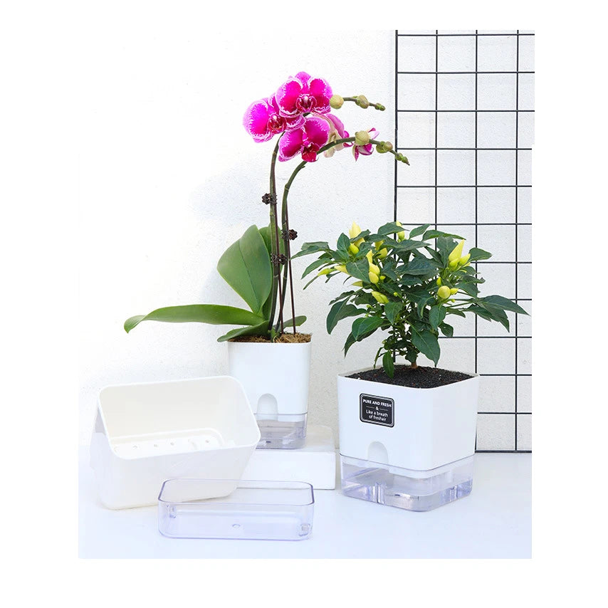 Lazy Self-Watering Plant Pot – Modern Double-Layer Design with Smart Cotton Wick | Indoor & Outdoor