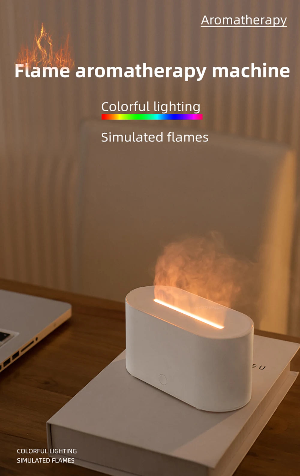 Aroma Diffuser with Flame Effect – USB Humidifier & Essential Oil Diffuser with Night Light