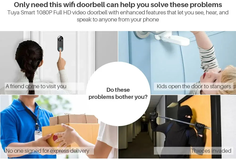 Smart 1080p Wi-Fi Video Doorbell – Two-Way Audio, Alexa Compatible, Wireless IP Home Intercom