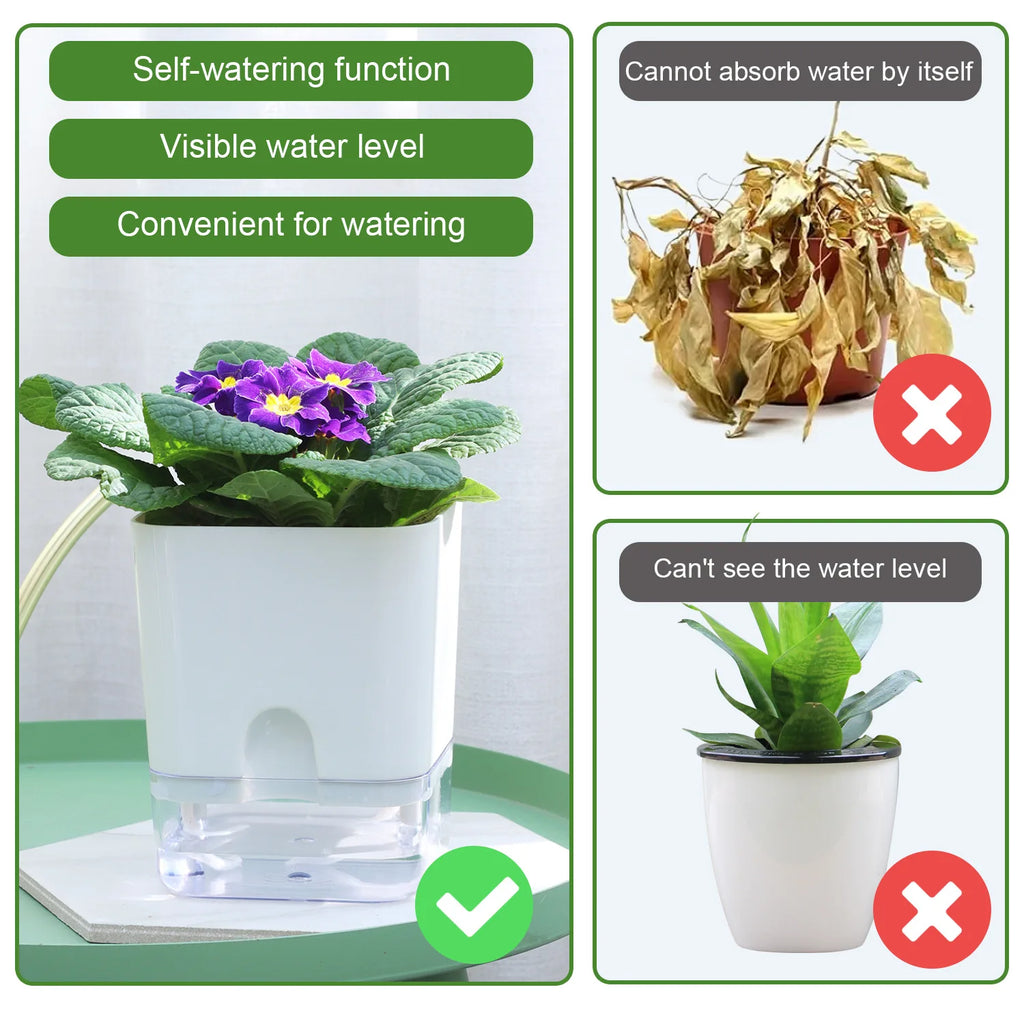 Lazy Self-Watering Plant Pot – Modern Double-Layer Design with Smart Cotton Wick | Indoor & Outdoor