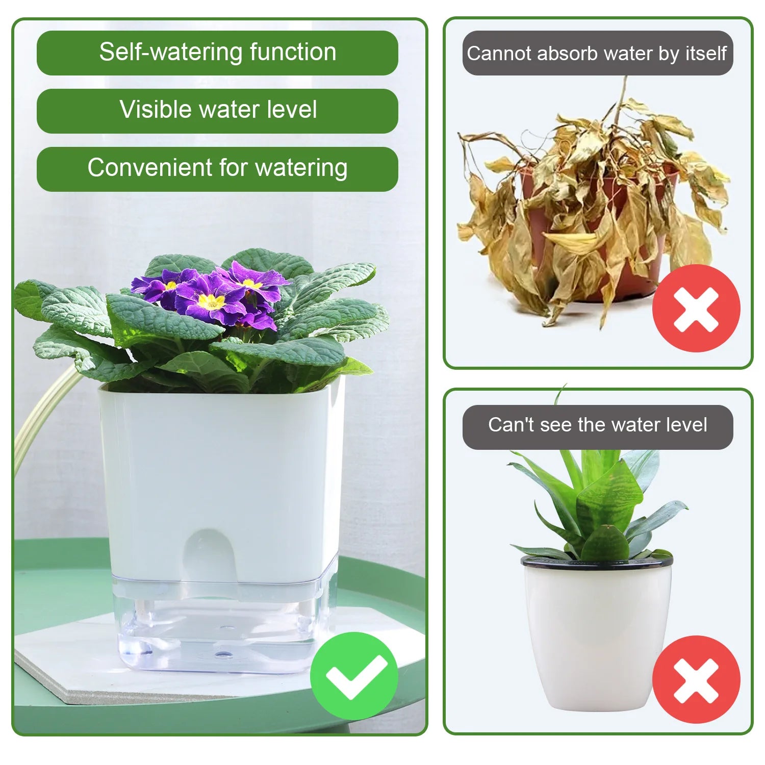 Lazy Self-Watering Plant Pot – Modern Double-Layer Design with Smart Cotton Wick | Indoor & Outdoor