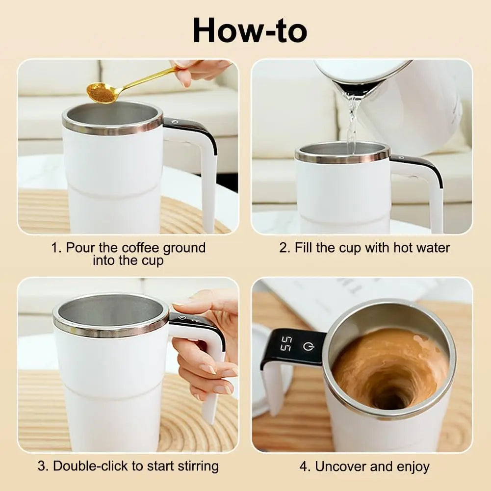 Smart Self-Mixing Magnetic Mug – USB Rechargeable Thermal Coffee Cup with LED Display