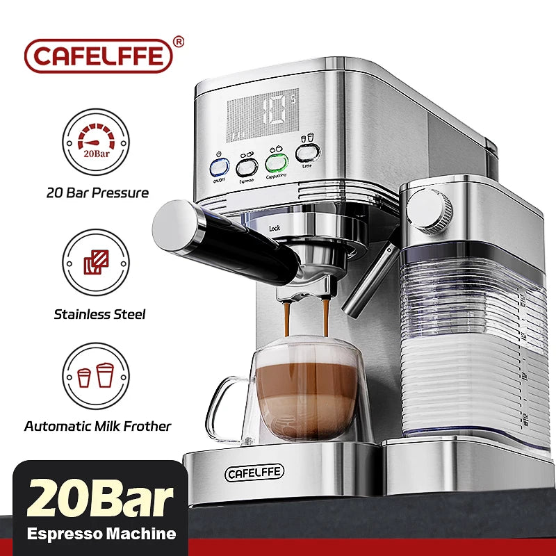 Caffel Pro Espresso Maker – Automatic Mill, Froth & Ground Coffee, 20 Bar Cappuccino Machine