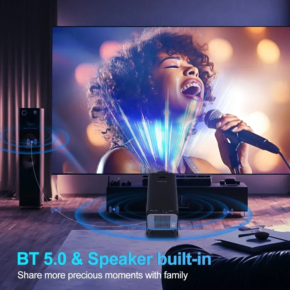 HY-320 720p Mini Android 11 Portable Projector – 300 ANSI Lumens, 4K Support, 180° Rotatable, Outdoor & Home Cinema