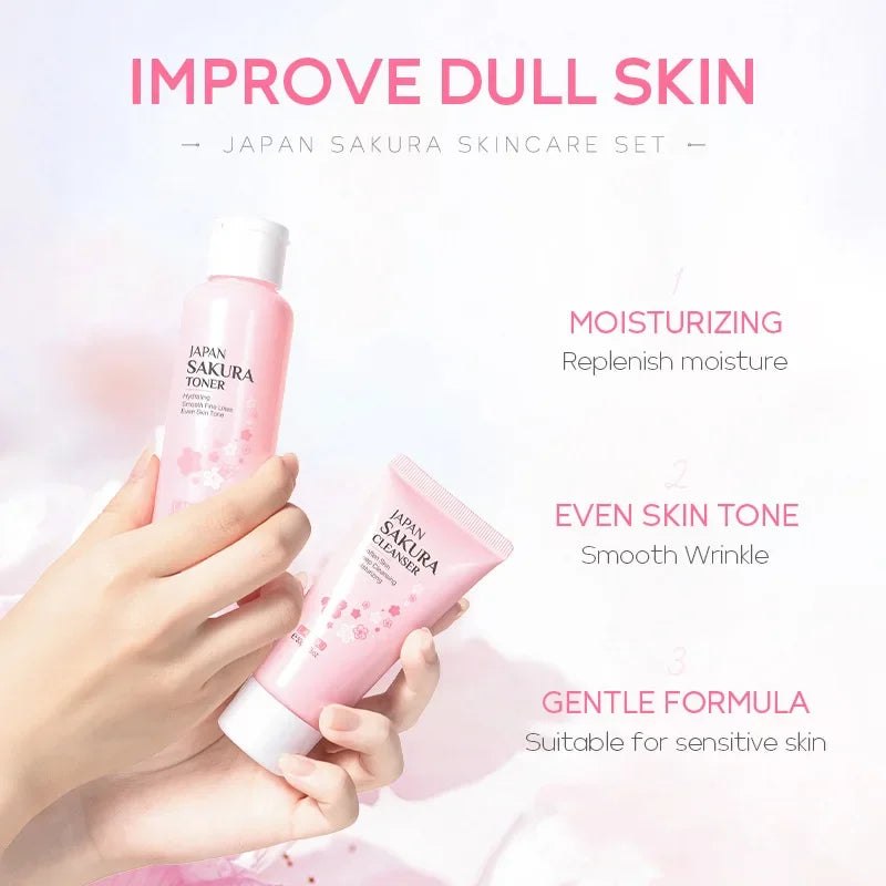 Korean Sakura Skincare Set – 5-Piece Hydration & Anti-Aging Kit by LAIKOU