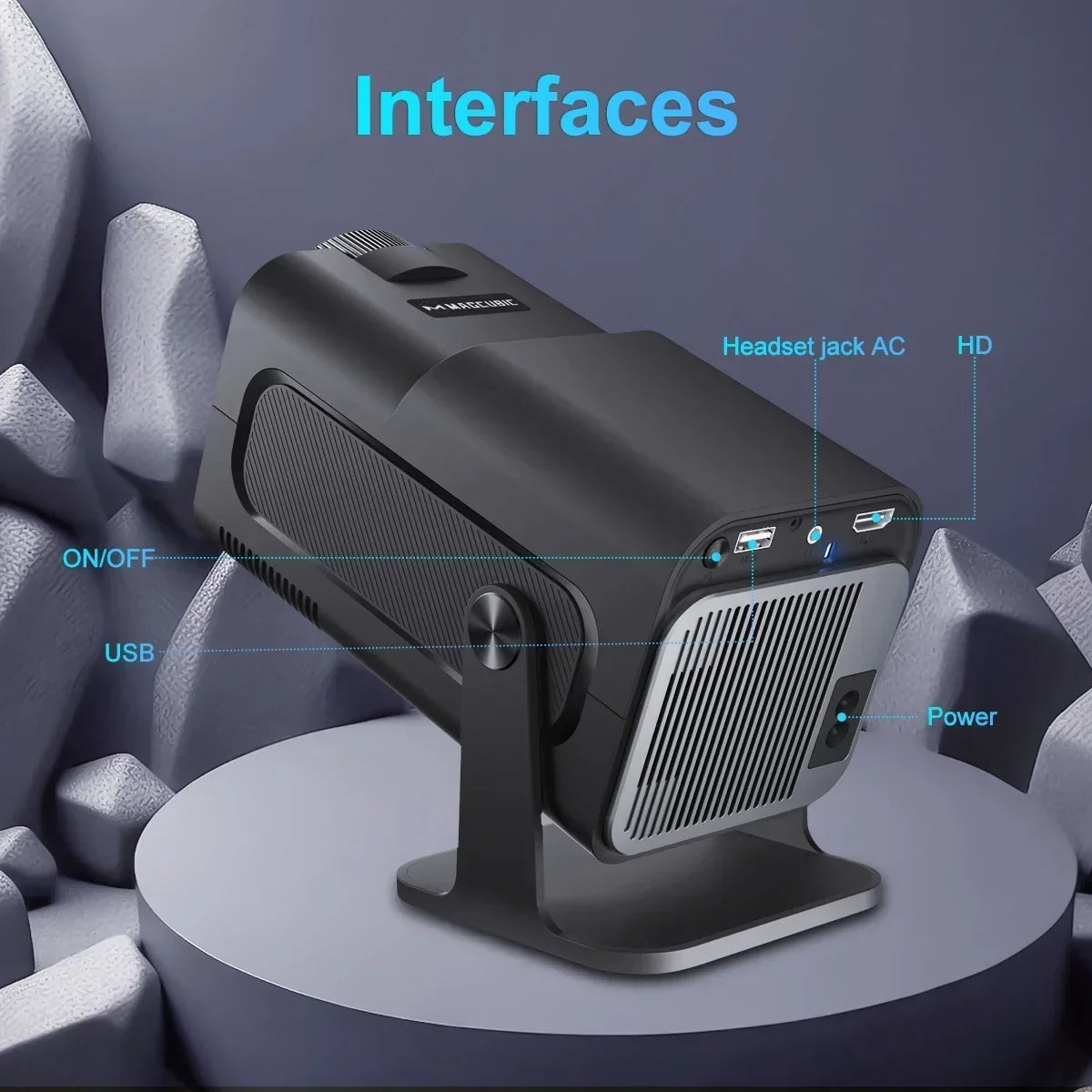 HY-320 720p Mini Android 11 Portable Projector – 300 ANSI Lumens, 4K Support, 180° Rotatable, Outdoor & Home Cinema