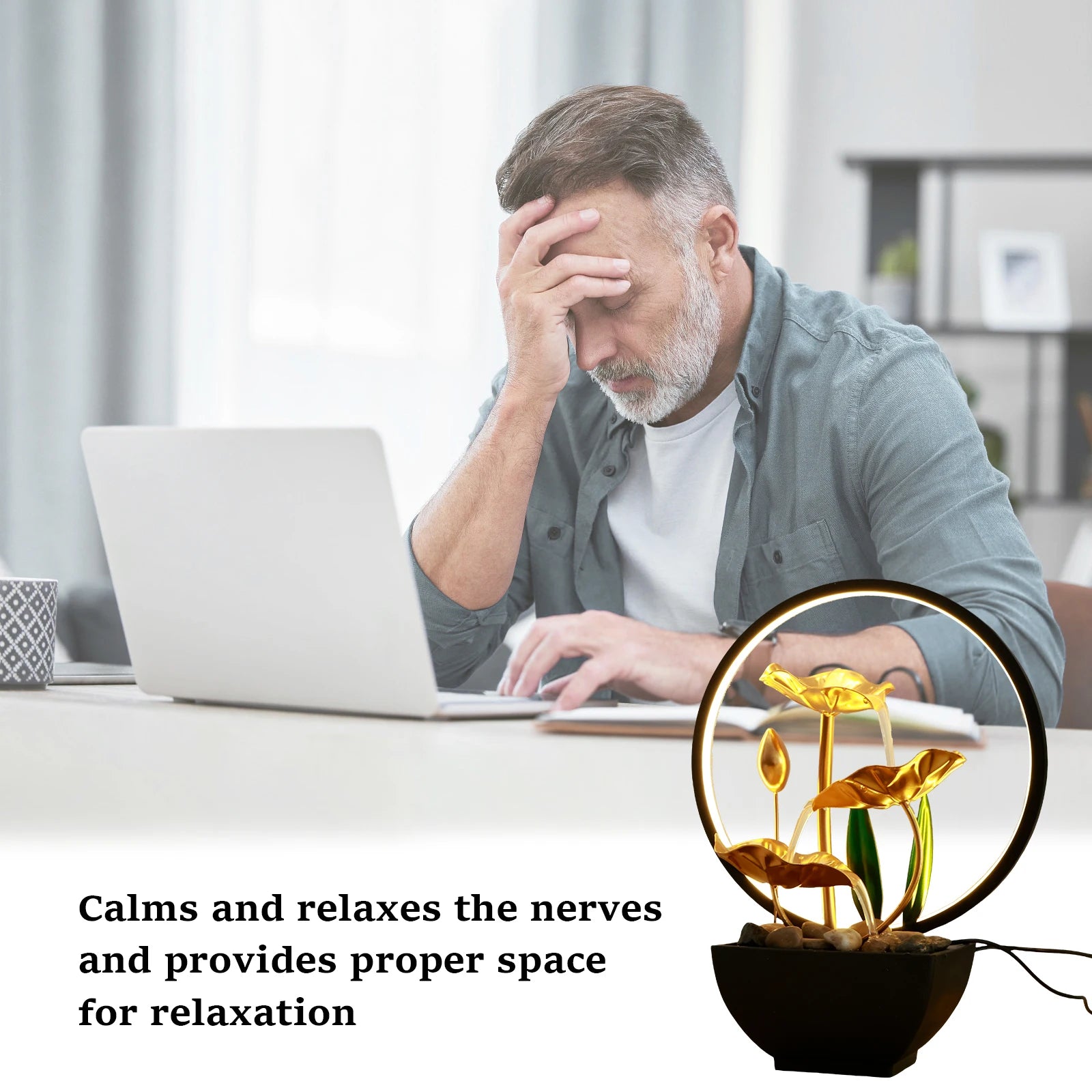 Zen Tabletop Water Fountain – USB Powered Indoor Waterfall with LED Light & Natural Rocks