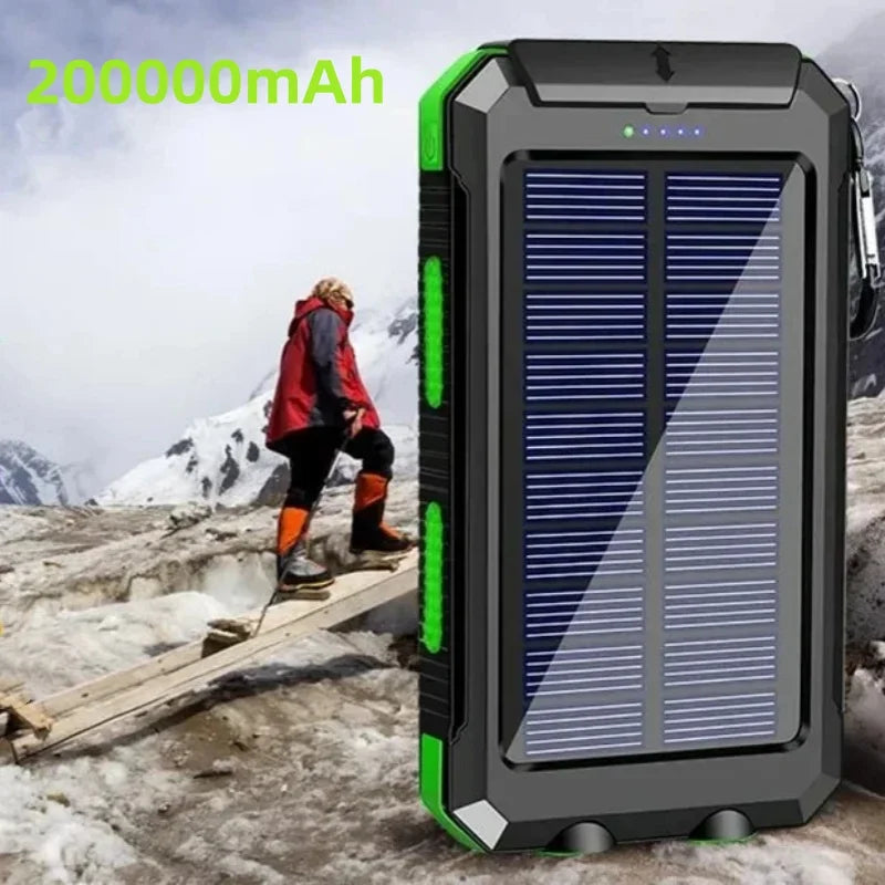 Ultra High-Capacity 200,000mAh Solar Power Bank – Dual USB, Waterproof, Built for the Wild