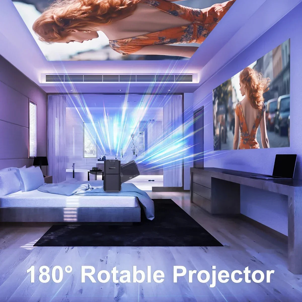HY-320 720p Mini Android 11 Portable Projector – 300 ANSI Lumens, 4K Support, 180° Rotatable, Outdoor & Home Cinema