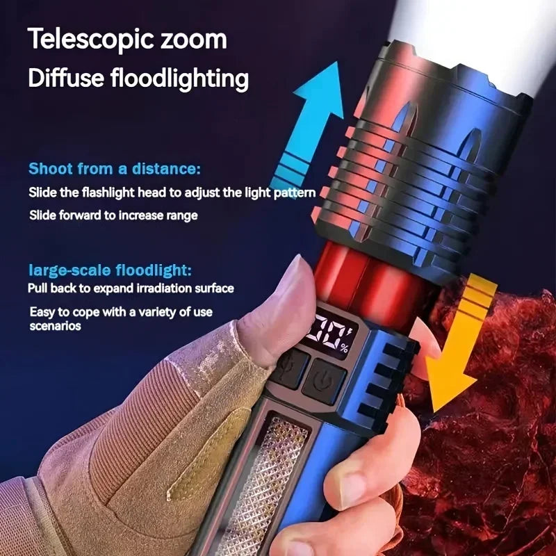 LED Tactical Flashlight – Rechargeable, Waterproof, Smart Display