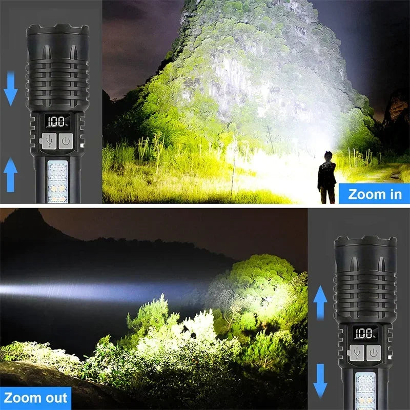 LED Tactical Flashlight – Rechargeable, Waterproof, Smart Display