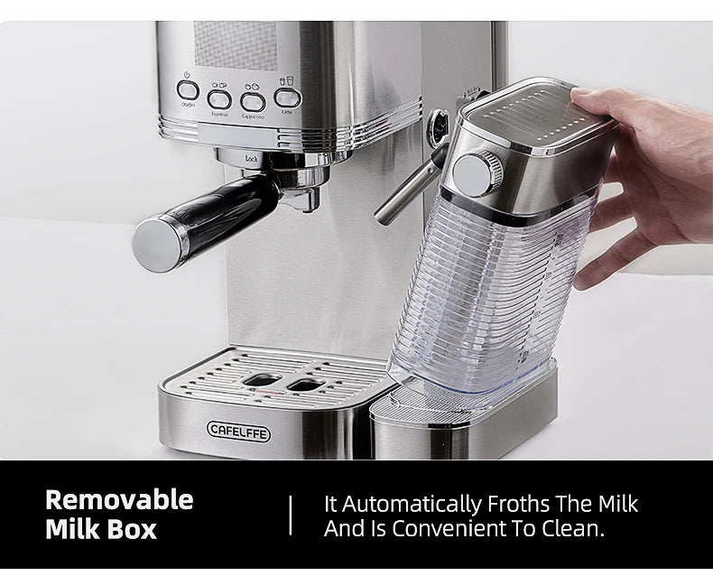 Caffel Pro Espresso Maker – Automatic Mill, Froth & Ground Coffee, 20 Bar Cappuccino Machine