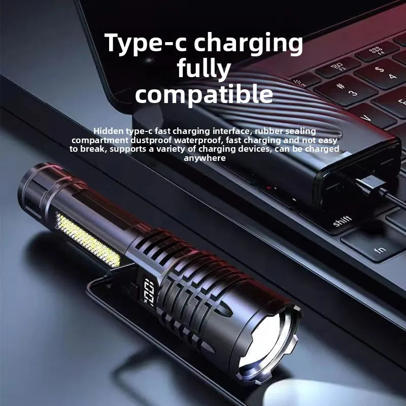 LED Tactical Flashlight – Rechargeable, Waterproof, Smart Display