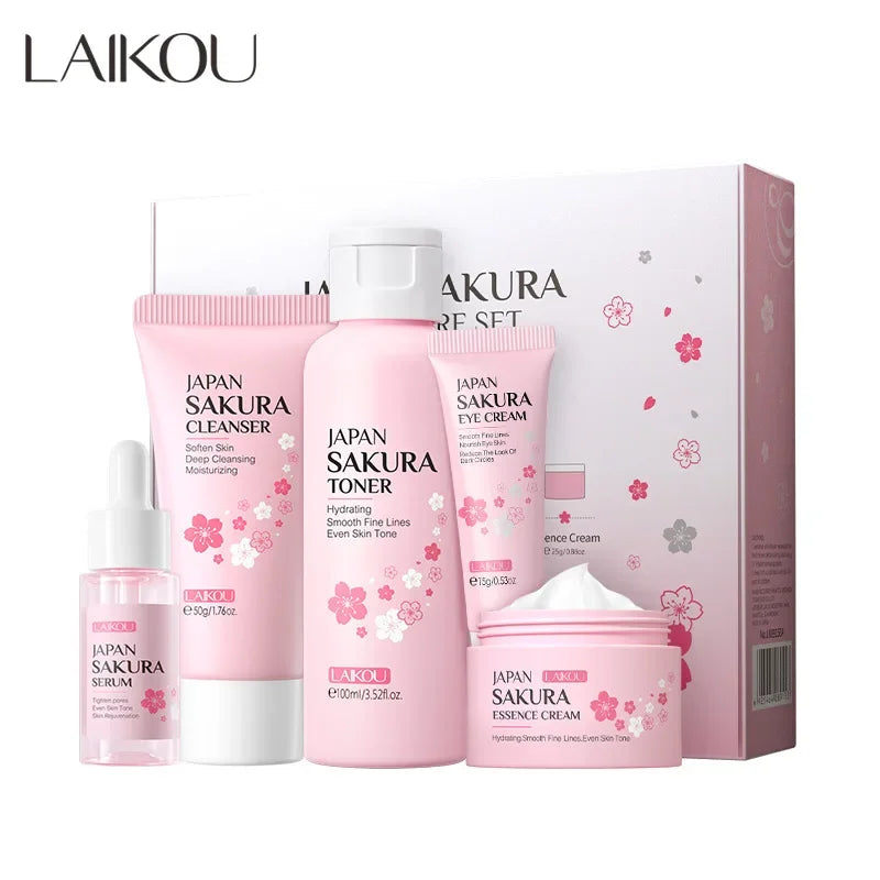 Korean Sakura Skincare Set – 5-Piece Hydration & Anti-Aging Kit by LAIKOU