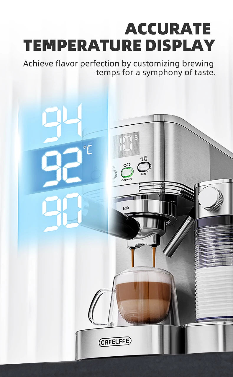 Caffel Pro Espresso Maker – Automatic Mill, Froth & Ground Coffee, 20 Bar Cappuccino Machine