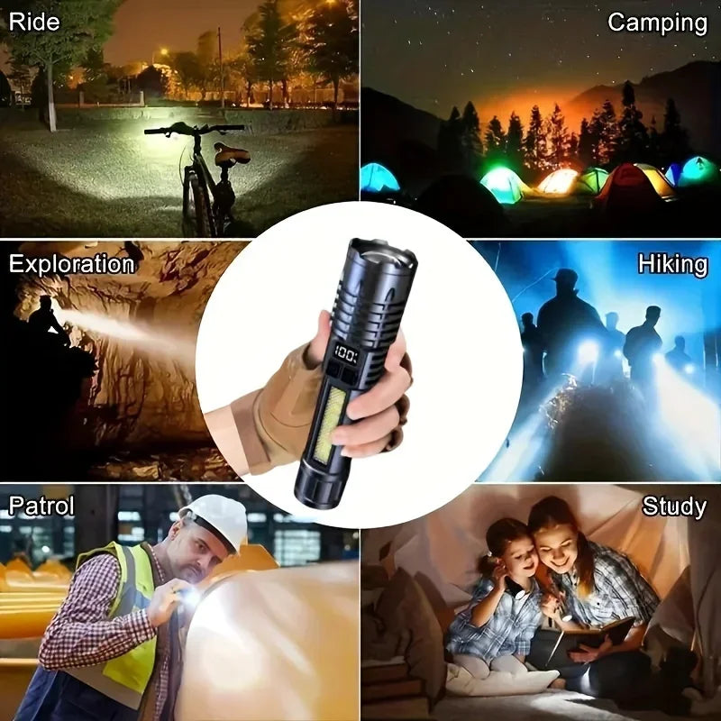 LED Tactical Flashlight – Rechargeable, Waterproof, Smart Display