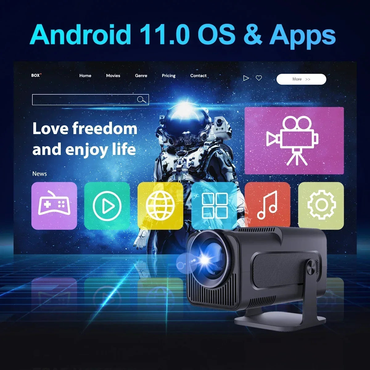 HY-320 720p Mini Android 11 Portable Projector – 300 ANSI Lumens, 4K Support, 180° Rotatable, Outdoor & Home Cinema