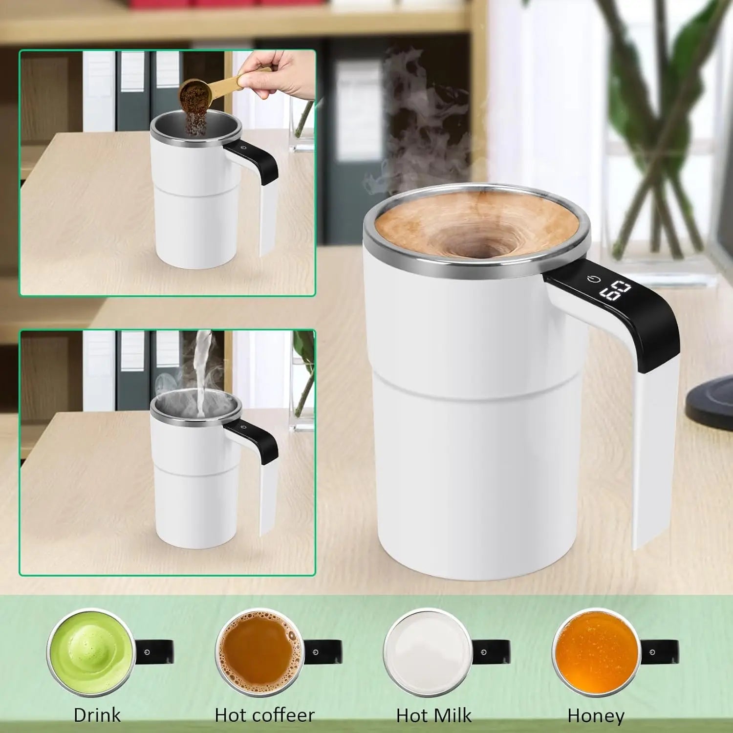 Smart Self-Mixing Magnetic Mug – USB Rechargeable Thermal Coffee Cup with LED Display