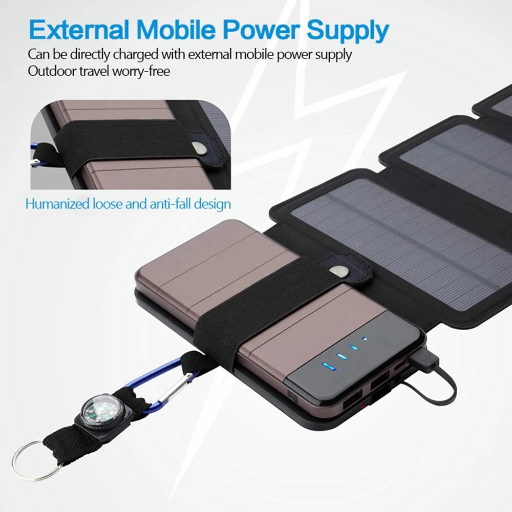 Foldable Solar Panel Charger – Portable USB Power Bank for Camping, Hiking & Travel