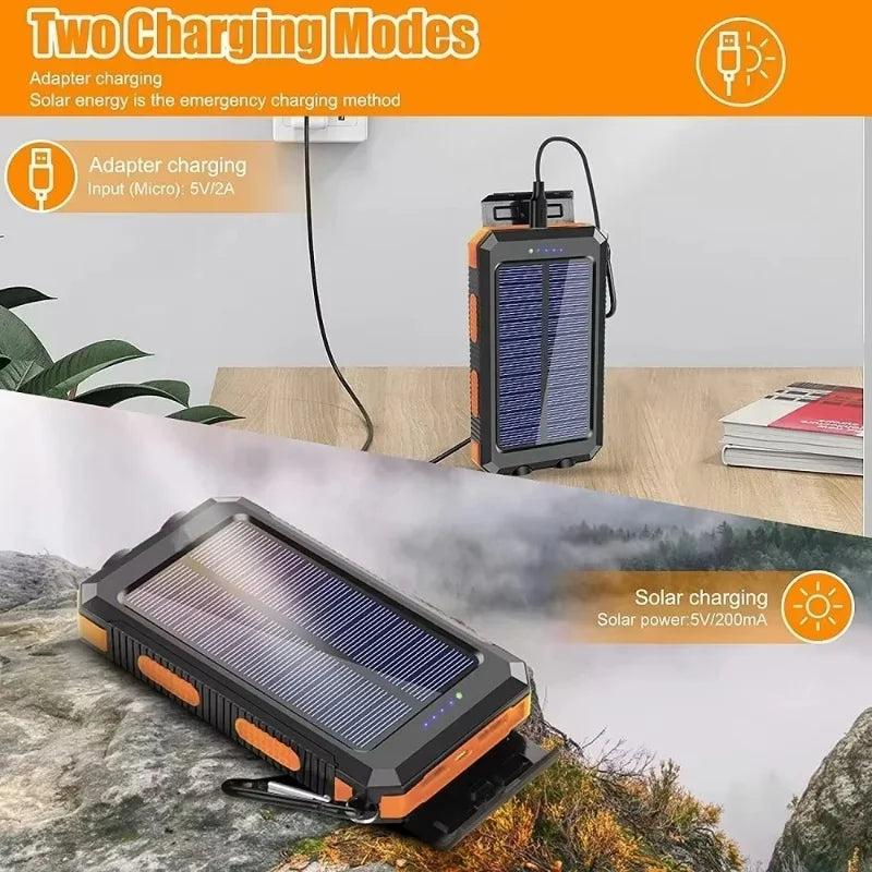 Ultra High-Capacity 200,000mAh Solar Power Bank – Dual USB, Waterproof, Built for the Wild