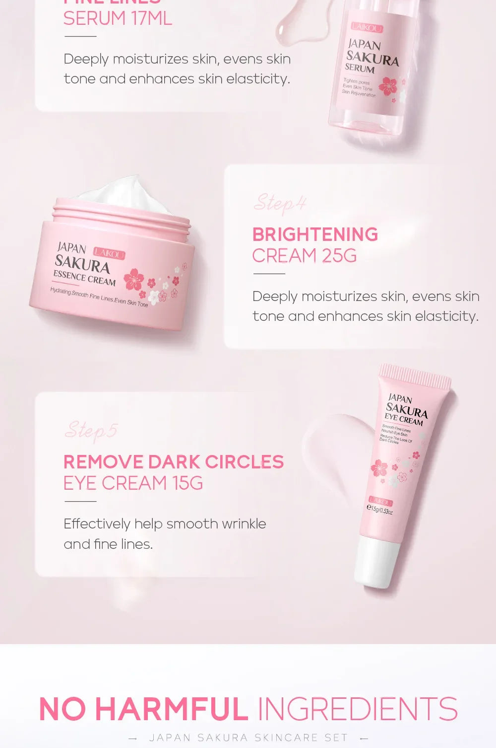Korean Sakura Skincare Set – 5-Piece Hydration & Anti-Aging Kit by LAIKOU