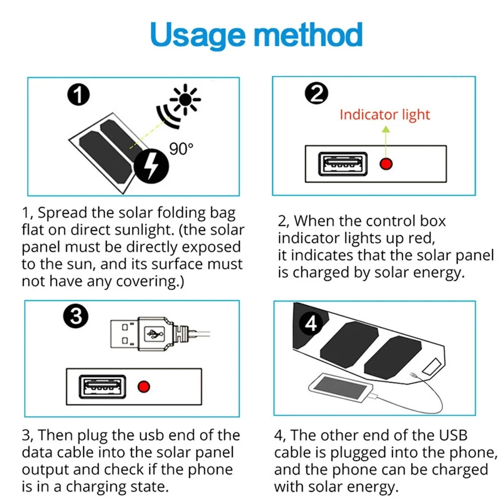 Foldable Solar Panel Charger – Portable USB Power Bank for Camping, Hiking & Travel