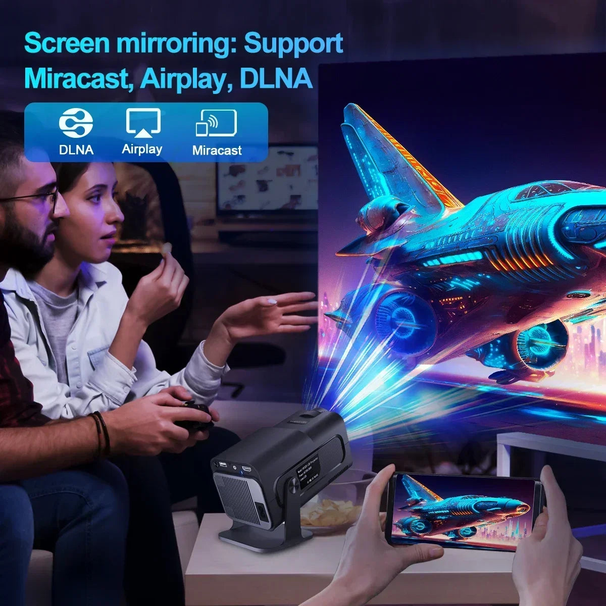 HY-320 720p Mini Android 11 Portable Projector – 300 ANSI Lumens, 4K Support, 180° Rotatable, Outdoor & Home Cinema