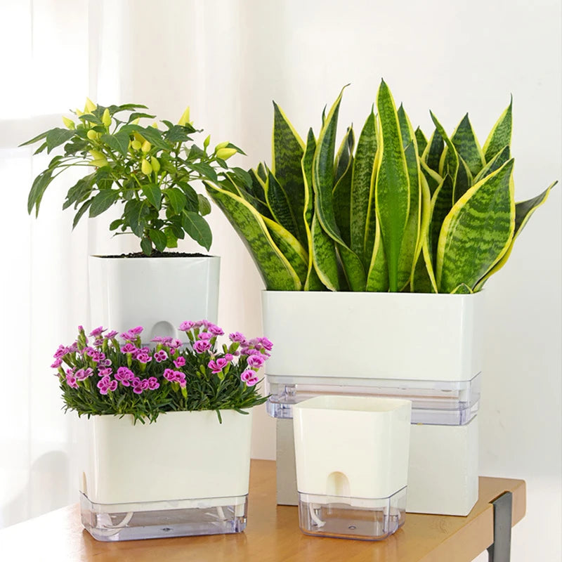 Lazy Self-Watering Plant Pot – Modern Double-Layer Design with Smart Cotton Wick | Indoor & Outdoor