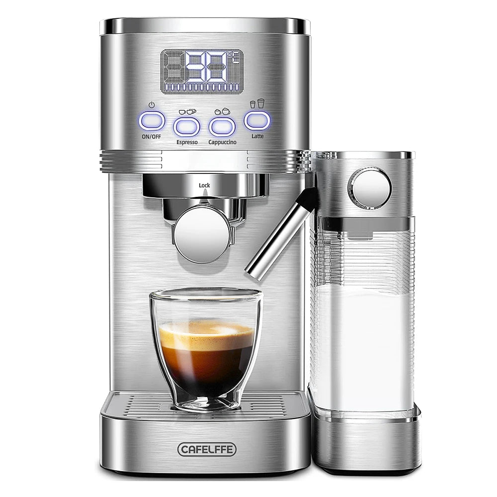 Caffel Pro Espresso Maker – Automatic Mill, Froth & Ground Coffee, 20 Bar Cappuccino Machine