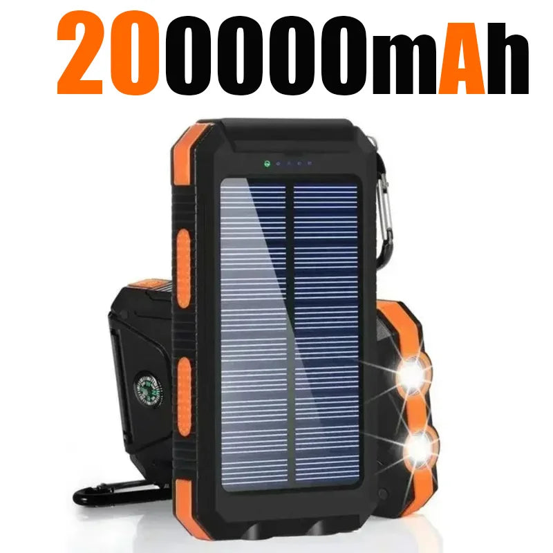 Ultra High-Capacity 200,000mAh Solar Power Bank – Dual USB, Waterproof, Built for the Wild