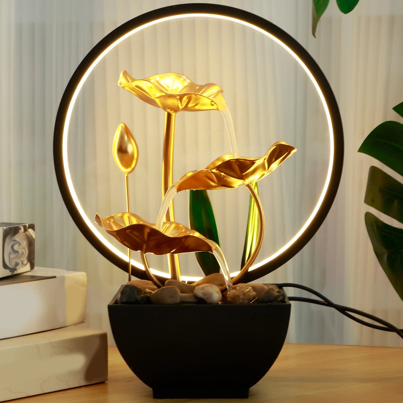 Zen Tabletop Water Fountain – USB Powered Indoor Waterfall with LED Light & Natural Rocks