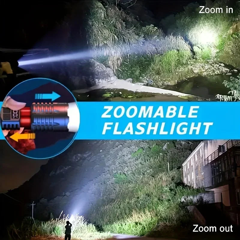 LED Tactical Flashlight – Rechargeable, Waterproof, Smart Display