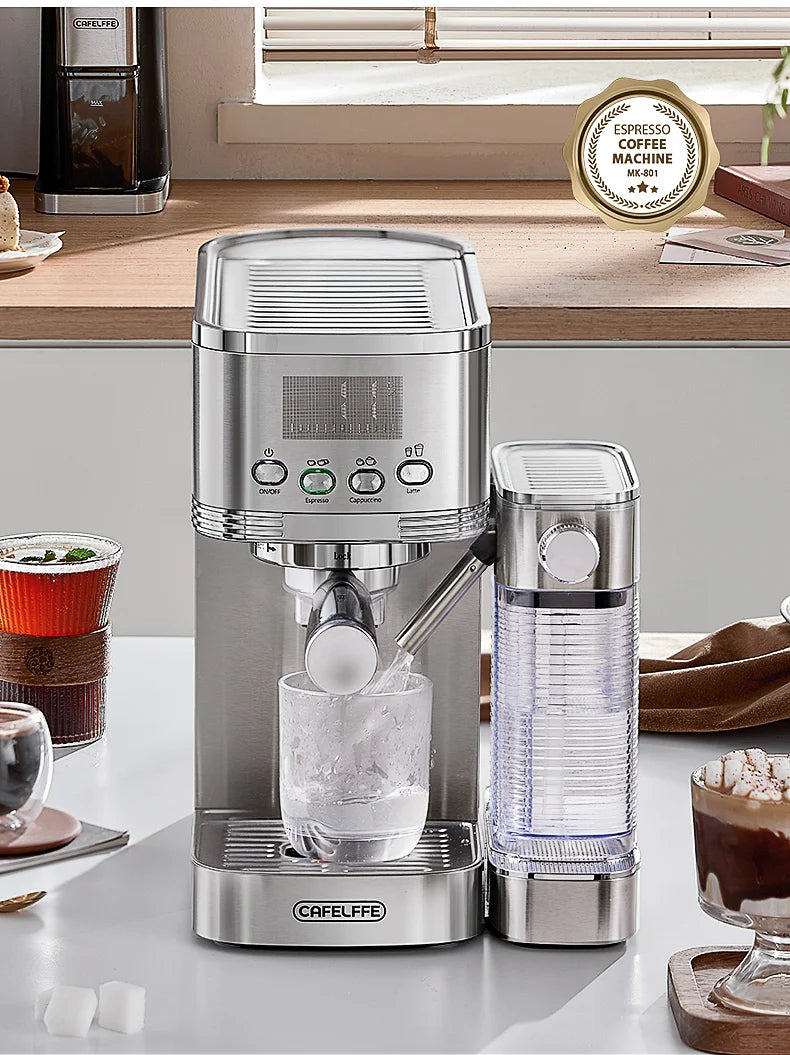 Caffel Pro Espresso Maker – Automatic Mill, Froth & Ground Coffee, 20 Bar Cappuccino Machine
