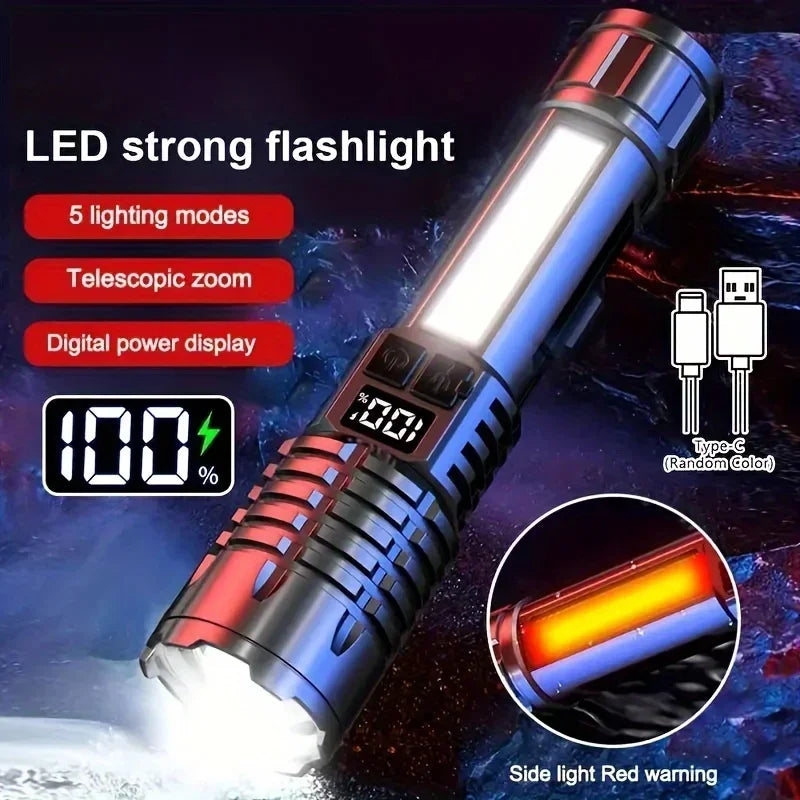LED Tactical Flashlight – Rechargeable, Waterproof, Smart Display