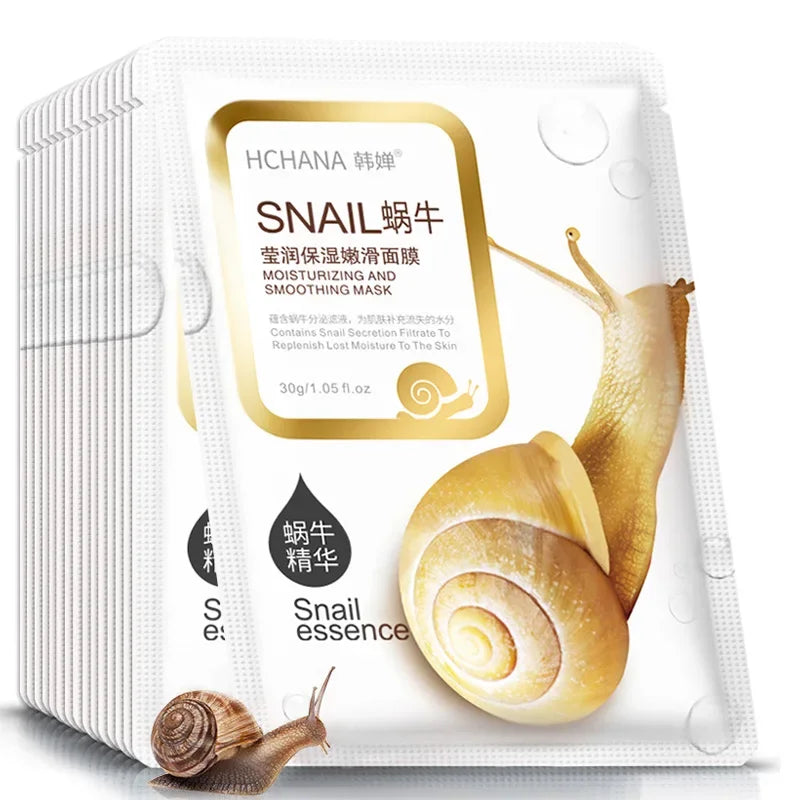 10x Snail Essence Korean Face Masks – Moisturizing, Oil Control & Skin Repair Sheet Mask Set