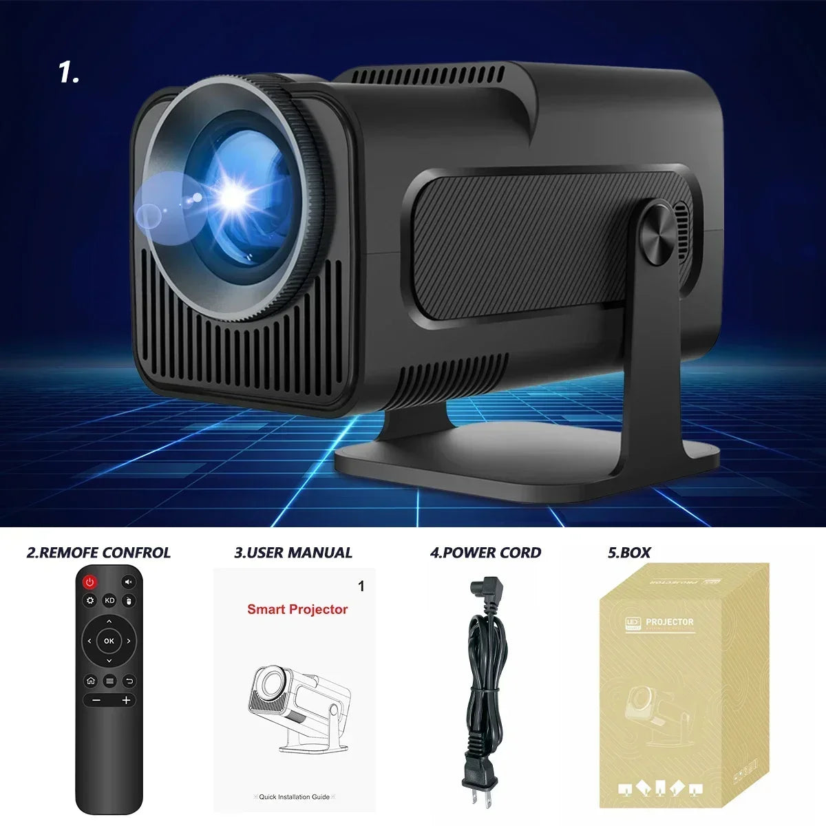 HY-320 720p Mini Android 11 Portable Projector – 300 ANSI Lumens, 4K Support, 180° Rotatable, Outdoor & Home Cinema