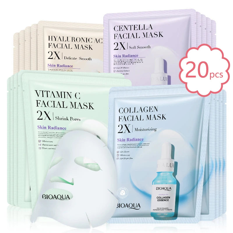 20x Centella + Collagen + Vitamin C Face Masks – BioAqua Complete Skin Renewal Set