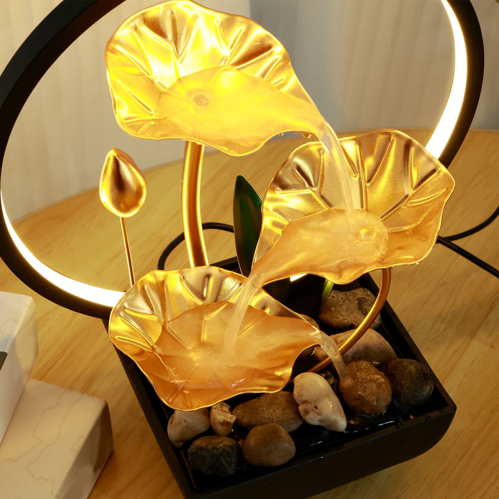 Zen Tabletop Water Fountain – USB Powered Indoor Waterfall with LED Light & Natural Rocks
