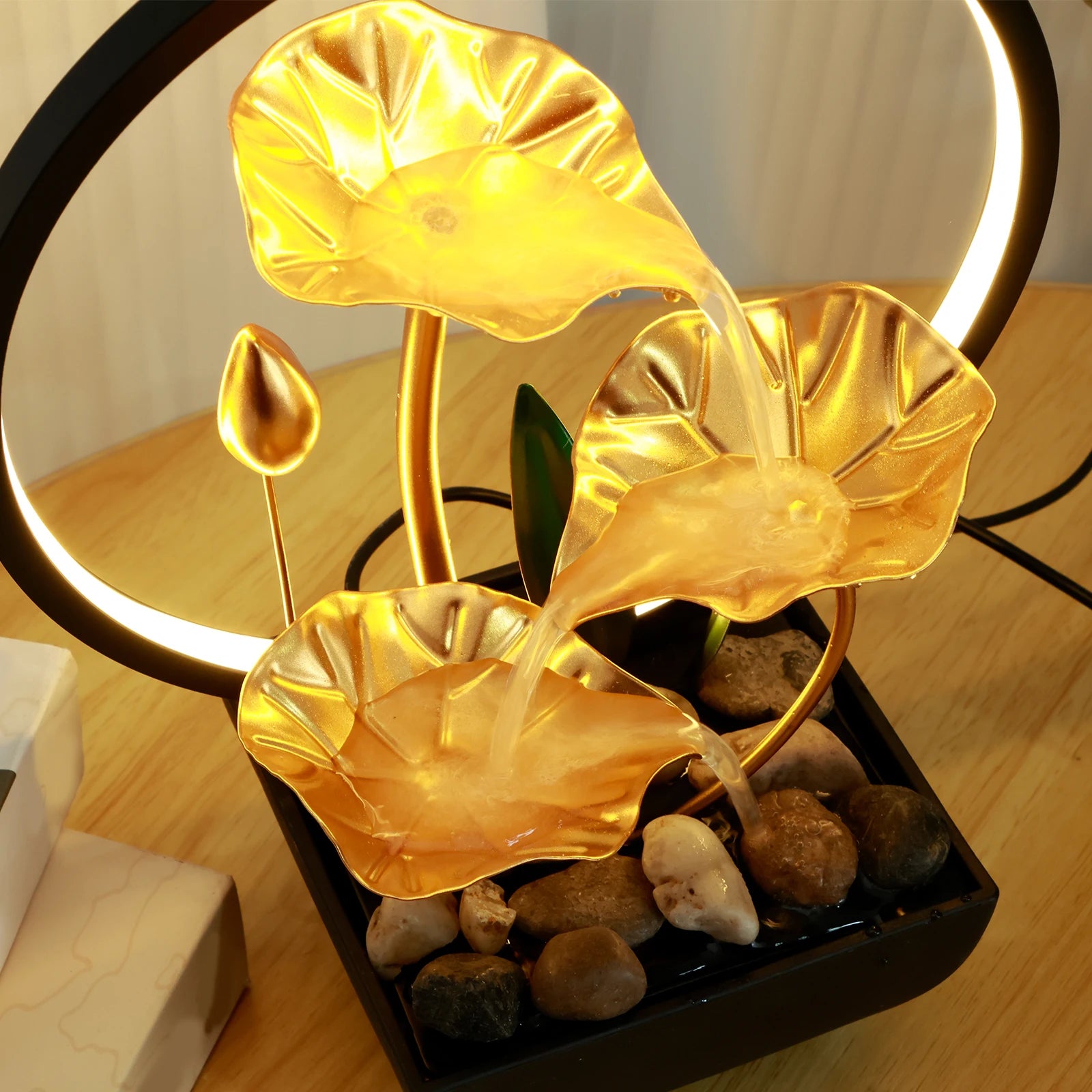 Zen Tabletop Water Fountain – USB Powered Indoor Waterfall with LED Light & Natural Rocks