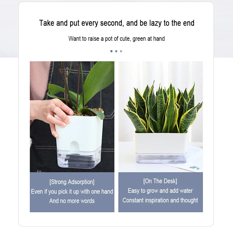 Lazy Self-Watering Plant Pot – Modern Double-Layer Design with Smart Cotton Wick | Indoor & Outdoor