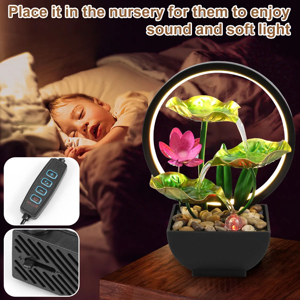 Zen Tabletop Water Fountain – USB Powered Indoor Waterfall with LED Light & Natural Rocks