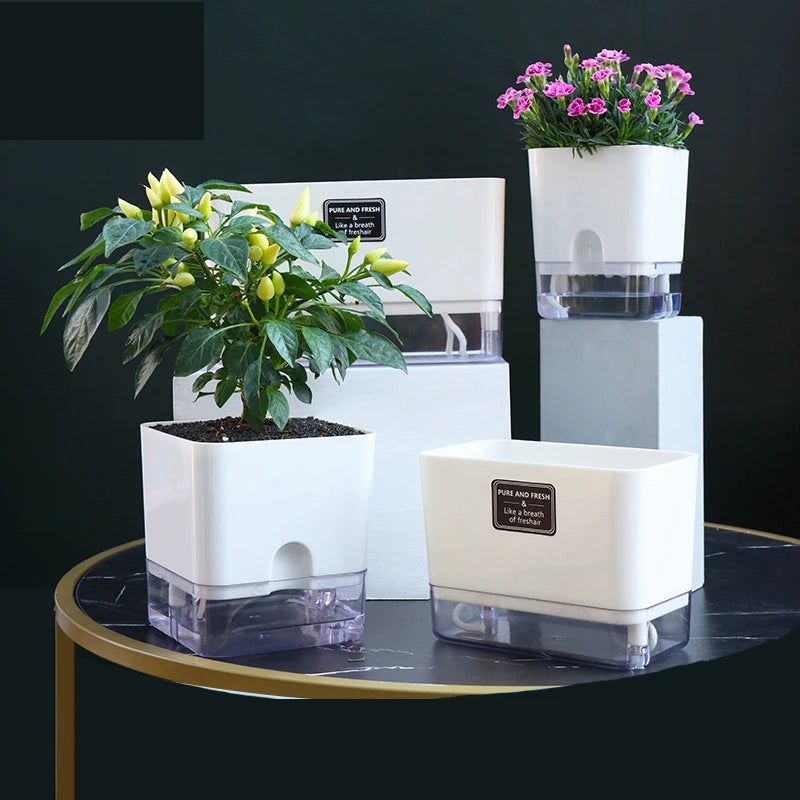 Lazy Self-Watering Plant Pot – Modern Double-Layer Design with Smart Cotton Wick | Indoor & Outdoor